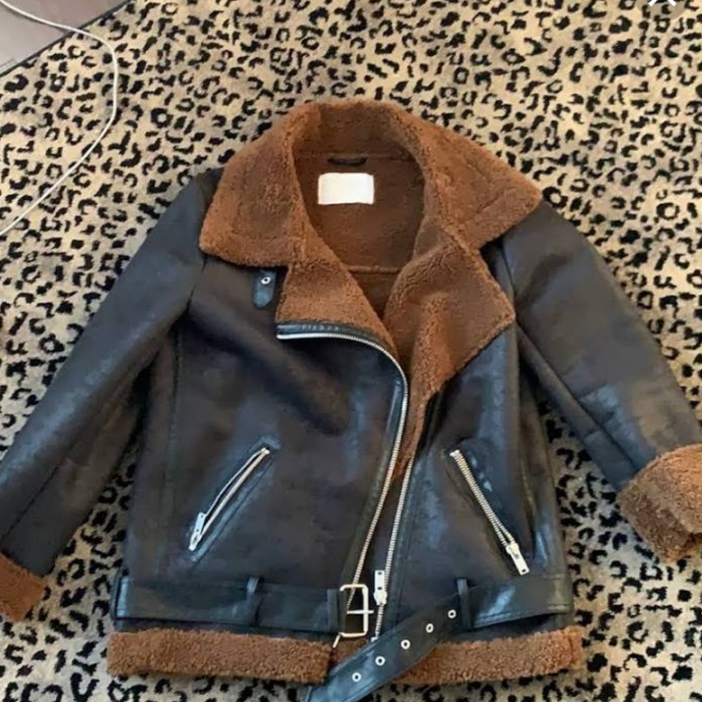 Zara Suede Faux Fur Biker Jacket